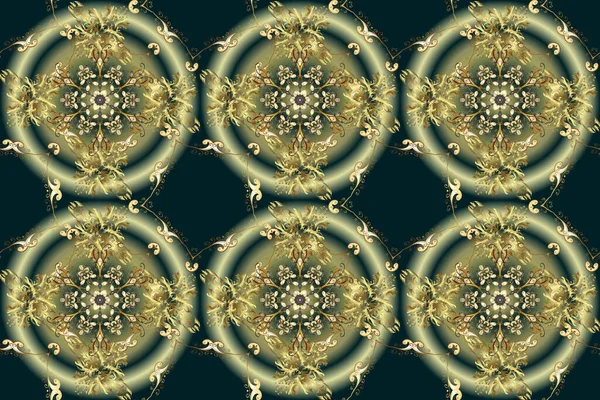 Altın Şablon Kusursuz Desenli Altın Elementler Klasik Çiçek Dokusu Yeşil — Stok fotoğraf