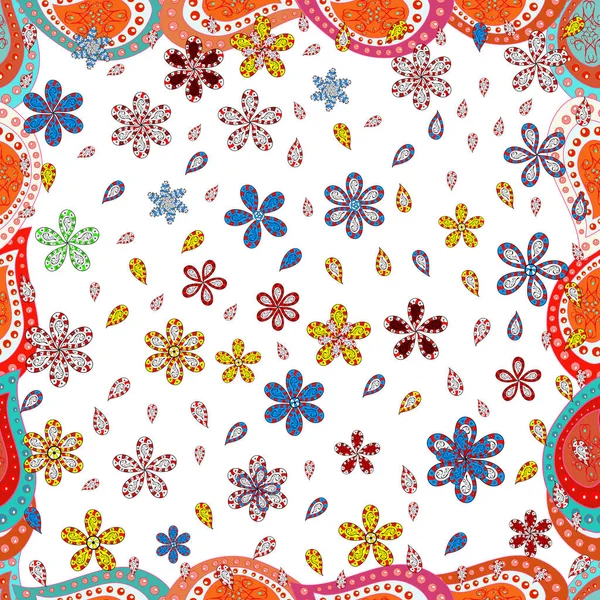 Seamless Floral Pattern Flowers White Red Blue Colors — Photo