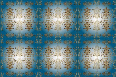 Mavi, bej ve nötr renklerde altın tekrarlayan elementler içeren vektör soyut arka planı. Kusursuz oryantal klasik altın desen.