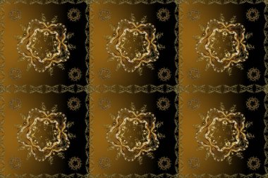 Lüks, kraliyet ve Viktorya dönemi konsepti. Altın rengi klasik barok çiçekli desenli. Kahverengi, siyah ve sarı renklerdeki altın desenli altın elementler. Süsleme.