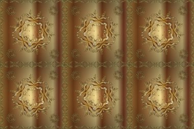 Doğu tarzı arabesk. Hassas altın deseni açın. Altın kıvrımlı kumaş. Kahverengi, bej ve sarı renklerde altın elementler. Parlak dantel, stilize çiçekler, şal desenli.