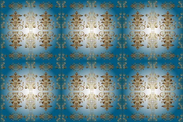 Mavi, bej ve nötr renklerde altın tekrarlayan elementler içeren vektör soyut arka planı. Kusursuz oryantal klasik altın desen.