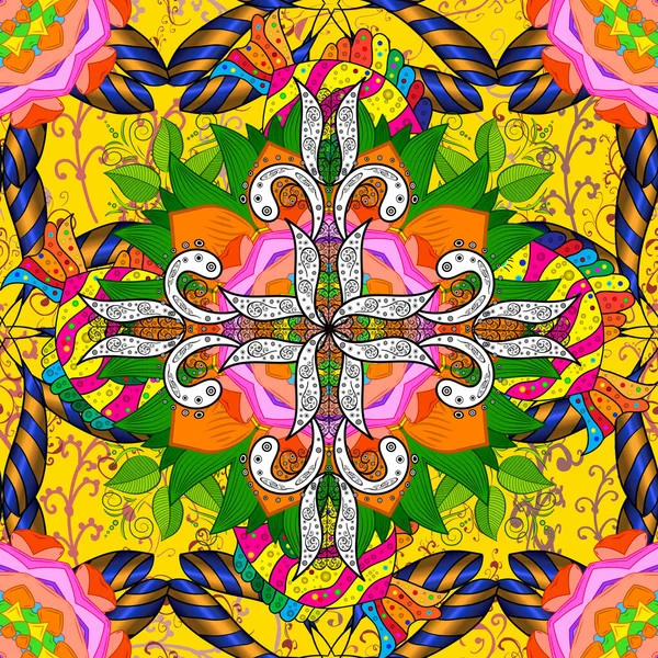 Kolorowy Projekt Abstrakcyjny Mandala Święta Geometria Ilustracja Pomarańczowy Żółty Zielony — Zdjęcie stockowe