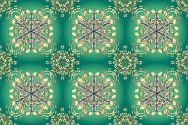 El çizimi mandala, mavi, yeşil ve beyaz renkli soyut desen.