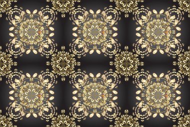 Altın mehndi kusursuz desen. Gri, bej ve kahverengi renkte desen. Kına dövmeli süs çiçekleri, altın çıkartmalar, mehndi ve yoga tasarımı, kartlar ve parmak izleri..