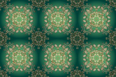 Vektör doğu süsü. Altın desen. Yeşil, bej ve mavi desenli ve altın elementli.