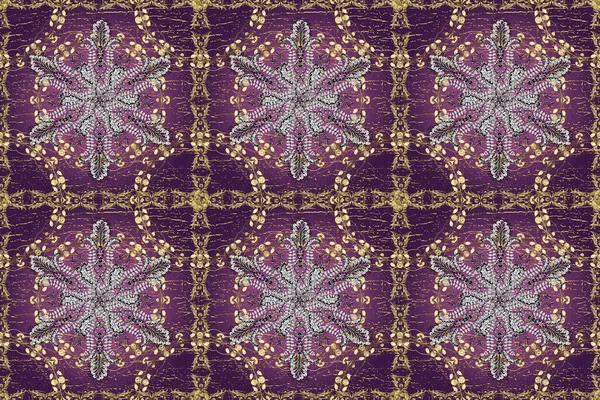 Seamless classic golden pattern. Golden pattern on white, purple and violet colors with golden elements. Traditional orient ornament.