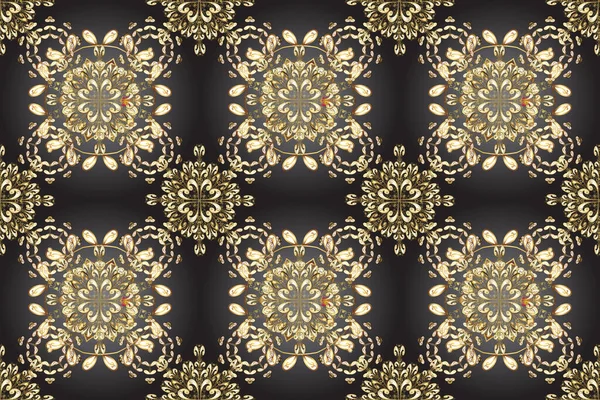 솔기없는 패턴이야 베이지 무늬가 황금색 스티커 프린트 장식용 꽃꽂이 — 스톡 사진