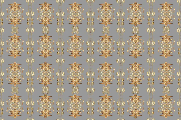 Seamless golden pattern. Gold metal with floral pattern. Gray, brown and beige colors with golden elements. Golden floral ornament brocade textile and glass pattern.