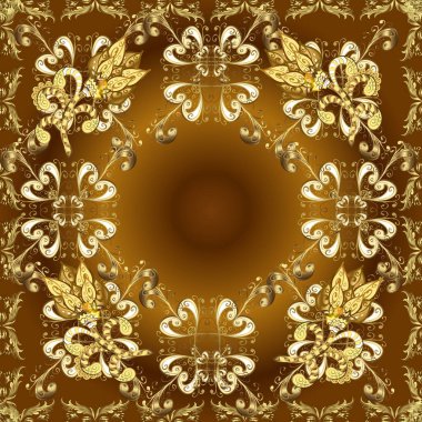 Cute seamless pattern background. Illustration in yellow, brown and beige colors. Classical luxury old fashioned damask ornament, royal victorian seamless texture for wallpapers, textile, wrapping.