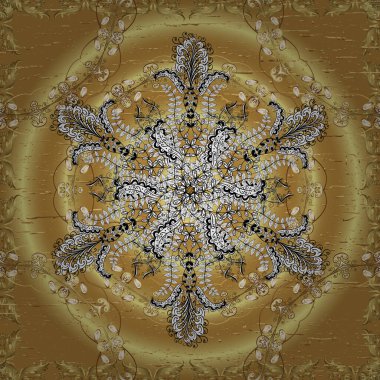 Beyaz, sarı ve nötr renkler üzerine bir resim. Vektör. Fantezi çiçekli kusursuz desen, doğal duvar kağıdı, çiçek desenli kıvrım çizimi. Ev dekoru. Paisley el çizimi elementler.