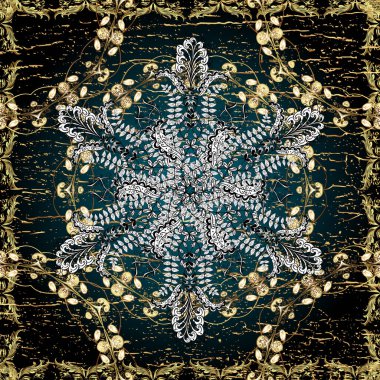 Kusursuz desen. Flourish etiketleri. Mavi, beyaz ve siyah renkli resimler. Kumaş, Tekstil, Baskı ve Davetiye için arka plan. Vektör kaligrafi girdaplar, kabartmalar, dekoratif motifler ve parşömenler.