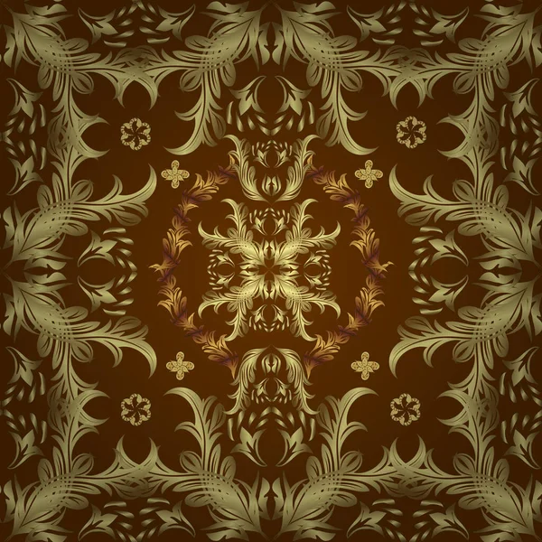 Yellow Brown Neutral Ornamental Floral Seamless Pattern Vintage Traditional Ethnic — Archivo Imágenes Vectoriales