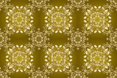 Sarı, bej ve kahverengi renklerde altın desenli altın elementler. Raster klasik barok çiçeksiz altın desenli. Süslü dekorasyon. Lüks, kraliyet ve Viktorya dönemi konsepti.