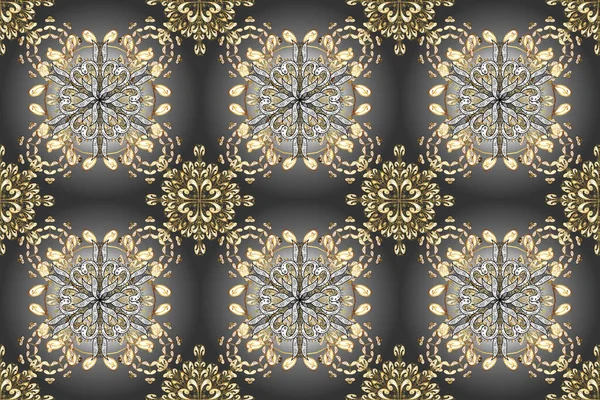 Abstract decorative ethnic mandala sketchy seamless pattern. Gray, brown and white colors. Colored elements.