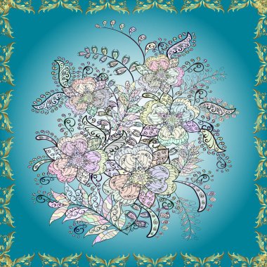 Şirin suluboya, dikişsiz çiçek deseni. Büyük bir çiçek boyası seti. Kartlar, davetiyeler, tarih kartları ve daha fazlası için kullanılabilir.