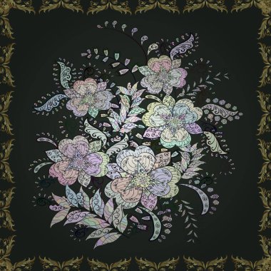 Kahverengi, nötr ve gri renkte çiçekler. Kumaş desenli papatya çiçekleri ayrıntıları.