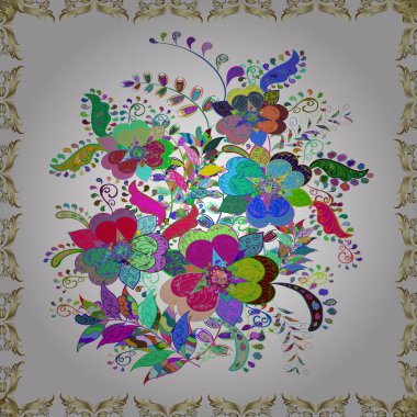 Vektör illüstrasyonunda kusursuz çiçek deseni. Çiçekler suluboya tarzında yeşil, beyaz ve mavi renklerde.