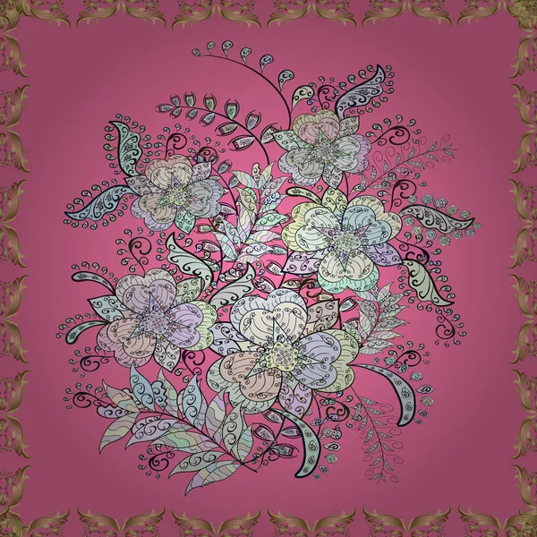 Cute Floral pattern in the small flower. Vector illustration. Vector pattern. Gentle, summer floral on pink, gray and neutral colors.