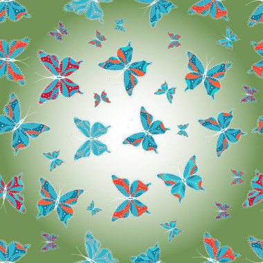 Blue, green and neutral butterflies. Exotic animals. Seamless. Superb background for design of fabric, paper, wrappers and wallpaper.