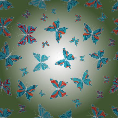 Children butterfly seamless pattern. Cute background for paper, design of fabric, wrappers and wallpaper. Vector. Art butterflies on blue, neutral and green colors.