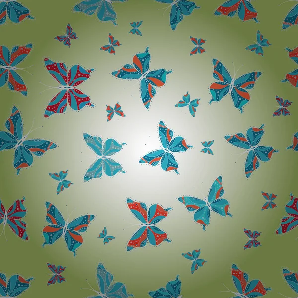 Doodle Sketch Scribble Tropical Butterfly Seamless Pattern Neutral Blue Beige — Stok Vektör