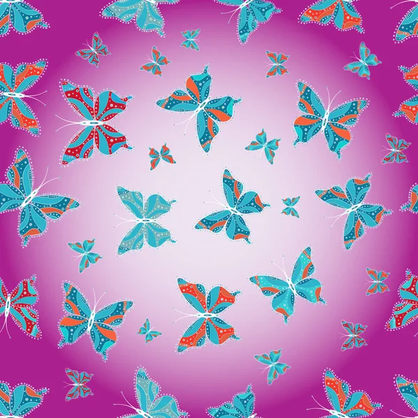 Nahtloses Muster Mit Schmetterling Auf Neutralem Blauem Und Lila Hintergrund — Stockvektor