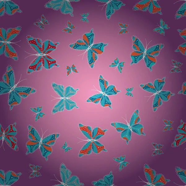 Seamless Pattern Colorful Butterfly Purple Pink Blue Background Vector Scribble — Vetor de Stock