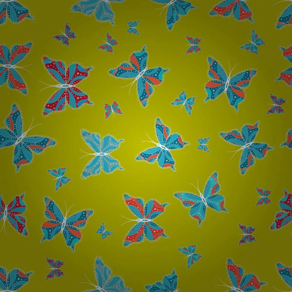 Papillon Sur Fond Blanc Bleu Jaune Illustration Vectorielle Papillons Aléatoires — Image vectorielle