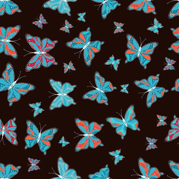 Colored Butterflies White Gray Blue Background Colorful Folk Vector Seamless — Stockvektor