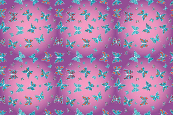 Abstract seamless pattern for clothes, boys, girls, wallpaper. Illustration in purple, blue and pink colors. With butterflies.