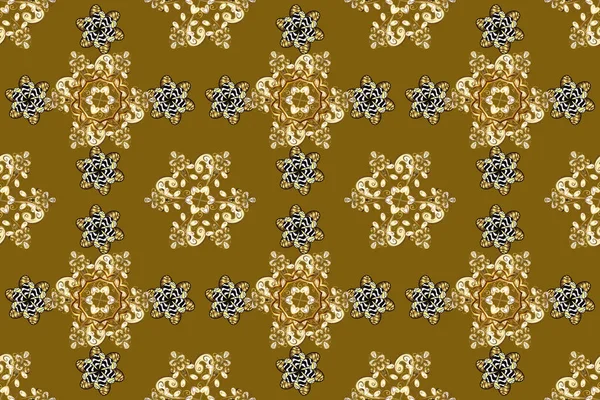 Golden pattern on white, yellow and brown colors with golden elements. Oriental ornament. Seamless golden pattern.