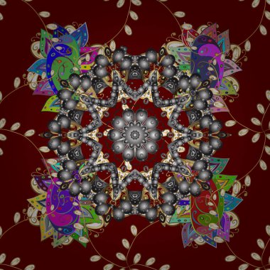 Döşemeli mandala tasarımı, baskı kumaşı ya da kağıt ve daha fazlası için en iyisi. Vektör Mandala. Boho tarzı çiçek pürüzsüz desen. Kırmızı, gri ve kahverengi renkler.