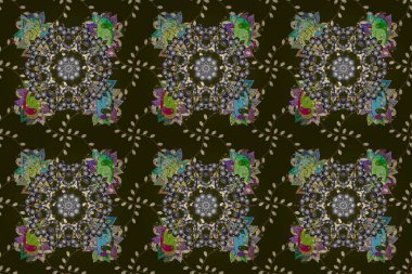 Logo, simge, sembol, amblem, monogram çerçeve oluşturma şablonu. Yeşil, gri, kahverengi renklerde resimleme deseni. Raster tasarım elemanı. Soyut lüks dekor kavramı. Doğrusal eğilim biçimi.