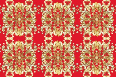 Noel altın kar tanesi kusursuz desen. Bej, kırmızı ve kahverengi renklerde altın kar taneleri. Kış kar dokusu duvar kağıdı. Sembol tatili, yeni yıl kutlaması, altın desenler..