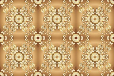 Raster. Kusursuz desen. Renkli arkaplan üzerine döşenmiş motif, bukleli. Kahverengi, bej renkli resimler. İslami süslemeli soyut arkaplan, Arapça geometrik doku.