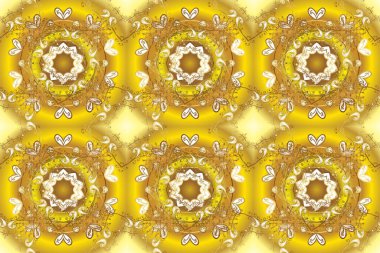 Arabesk ve çiçekli doğu raster desenleri. Arabesk ile klasik model. Kahverengi, sarı ve bej renkli süslemeler üzerine geleneksel bir klasik. Kusursuz..