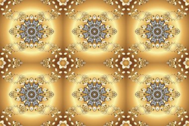 Raster Damaske 'nin kusursuz desen arka planı. Klasik lüks, eski moda İspanyol aksesuarı, kraliyet Victoria mezhebi. Kusursuz bir doku. Zarif çiçekli barok şablonu. Bej, kahverengi, sarı renkli resimler