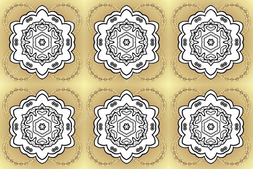 Tracery. Mehndi design. Ethnic colorful doodle texture. Curved doodling background. Patterns on beige, neutral and white colors. Raster illustration.