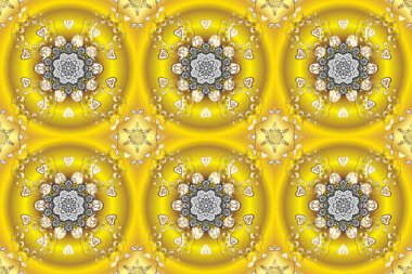 Kusursuz desen. İslami süslemeli soyut arkaplan, Arap geometrik dokusu. Renkli arkaplan üzerine döşenmiş motif. Tarafsız, sarı, bej renkli resimler. Raster..