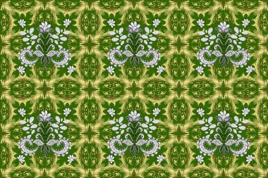 Barok tarzında kusursuz desen. Eski renkli desenler. Duvar kağıtları ve ambalaj için güzel bir desen. Rococo tarzında zarif, zarif bir süs. Yeşil renkte desenler. Raster..