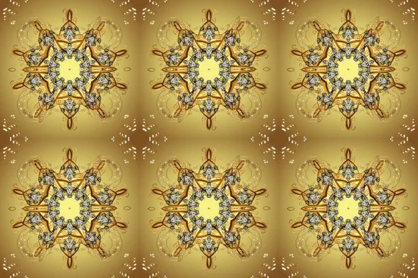 Vintage pattern art design. Cute background for wrappers and wallpaper, design of fabric, paper. Seamless. Art Deco Pattern on beige, yellow and brown colors. Raster illustration.