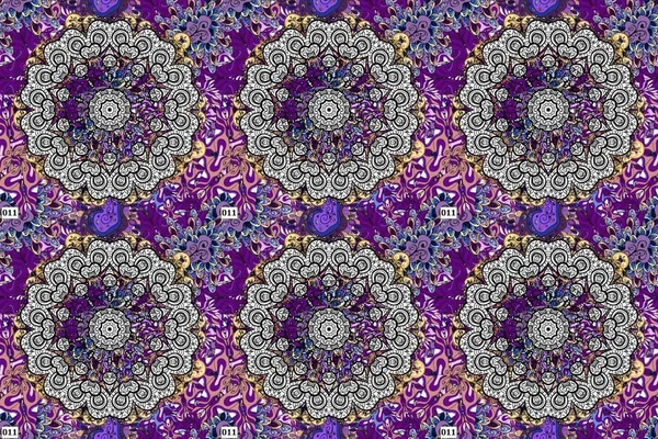 Flat Flower Elements Design. Flowers on gray, neutral and purple colors. Colour Spring Theme seamless pattern Background. Seamless Floral Pattern in Raster illustration.