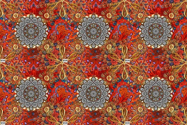 Flat Flower Elements Design. Cute flower raster pattern. Colour Spring Theme seamless pattern Background. Flowers on orange, brown and red colors.