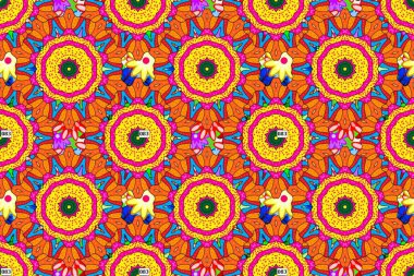 Düz Çiçek Elementleri Tasarımı. Kusursuz bir mahsul. Renkli Bahar Temalı Kusursuz Arkaplan. Raster Şirin kumaş deseni.