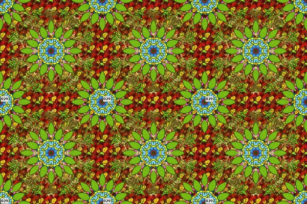 Flowers Red Green Brown Seamless Background Pattern Watercolor Hand Drawn — Fotografia de Stock