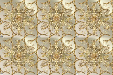 Retro tekstil koleksiyonu. Bej, kahverengi ve pano renklerinde elementler. Farklı süslemeli kar taneleri. Raster illüstrasyonu. Geometrik motifli basit bir Noel çizimi deseni.