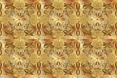 Kahverengi, bej ve sarı renkli desen. Arabesk dokusu soyut vintage arkaplan, döşeme yüzeyi süsleme deseni. Portekiz fayanslarından muhteşem bir çizim örneği. Raster..