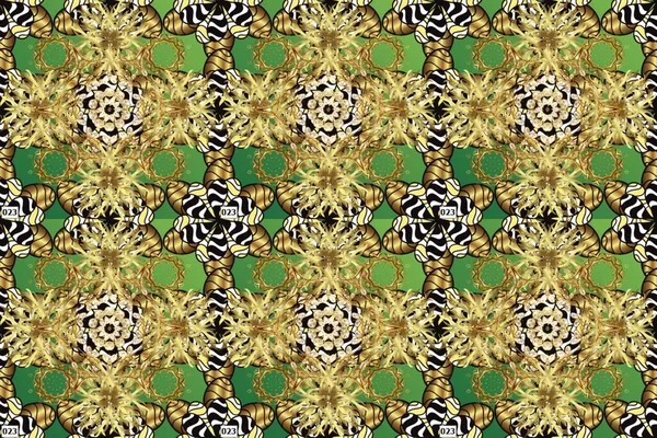 Sketch in Baroque style. Classic style. Graceful, delicate ornamentation in the Rococo style. Raster design. Beautiful pattern for textile, scrapbooking. Patterns on green, brown and pano colors.