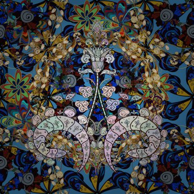 Sorunsuz Chichi kumaş deseni. Vektör çizim. Çiçek desen. Düz çiçek öğeleri tasarım. Bahar Tema Dikişsiz desen arka plan rengi.